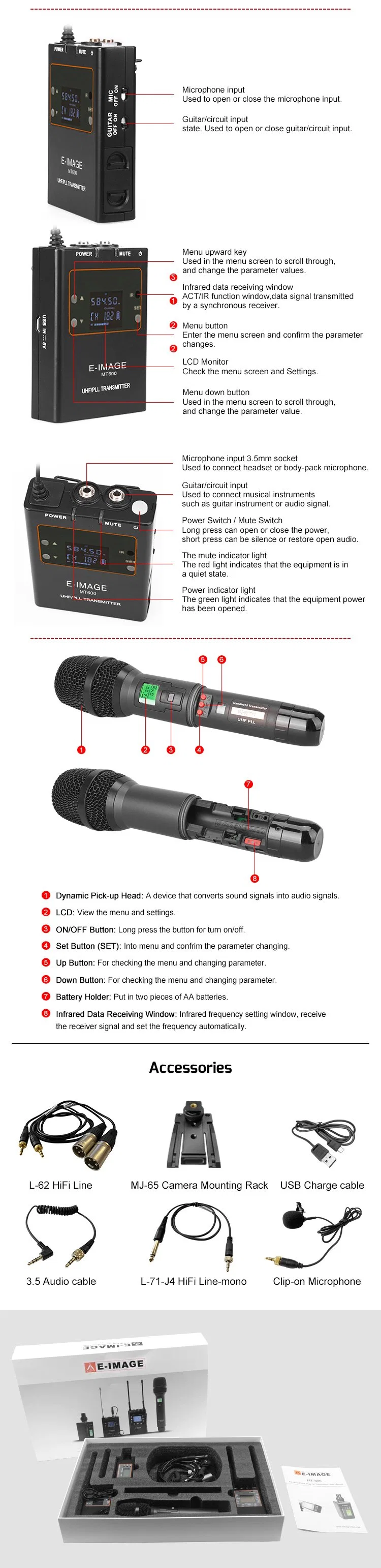 E-Image True Diversity UHF Dual Channels Wireless Microphone System (MTR-S5)